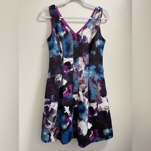 Adrianna Papell Floral Fit & Flare Dress Jacquard  Pockets Zipper Women 6 Petite